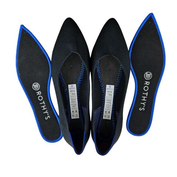 Rothy's The Point Ballet Flats Womens 6 Black Pointed Toe Knit Washable Preppy - Picture 10 of 11